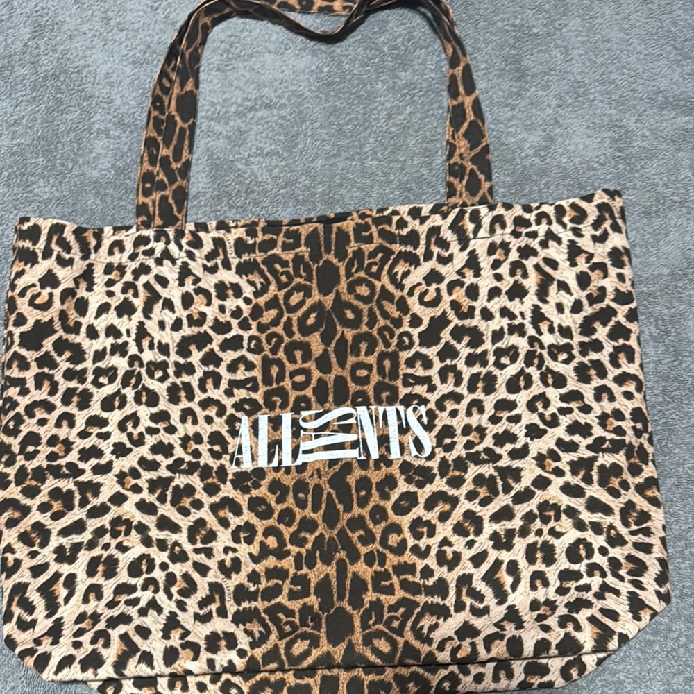 All Saints Brown and Black Tote Bag with Bold Design